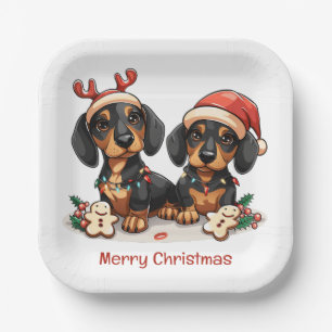 Merry Christmas Dachshund Dogs Paper Plates