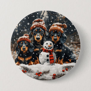 Merry Christmas Dachshund Dogs Snowman Button