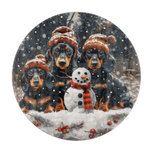 Merry Christmas Dachshund Dogs Snowman Cutting Board