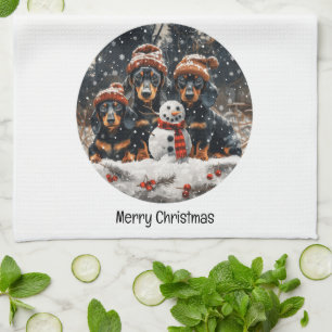 Merry Christmas Dachshund Dogs Snowman Kitchen Towel