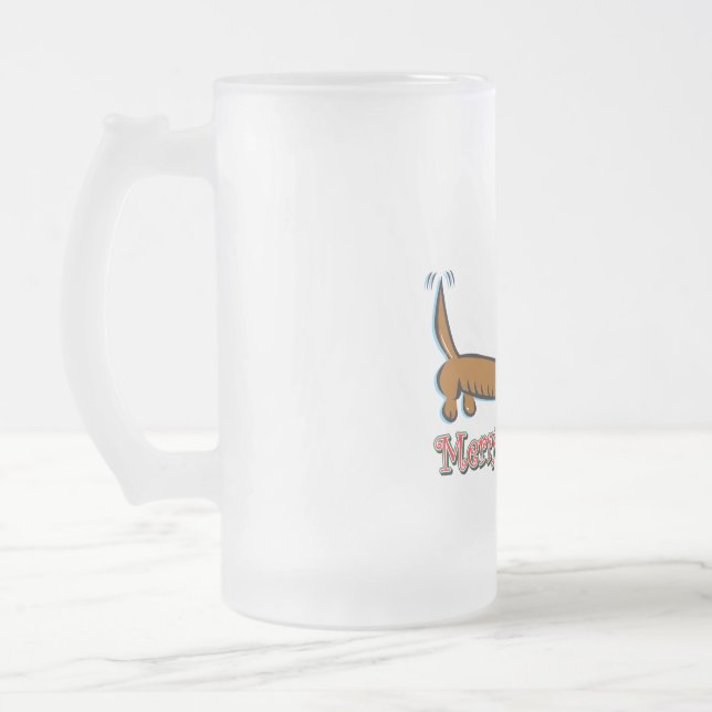 Merry Christmas Dachshund Frosted Glass Beer Mug (Left)