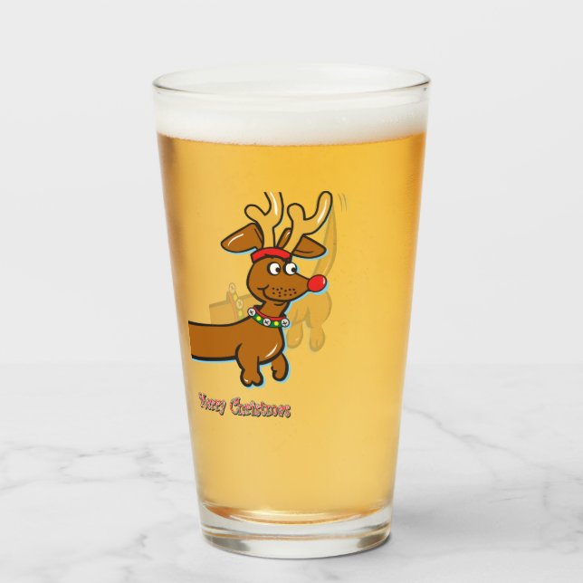 Merry Christmas Dachshund Glass (Front Filled)