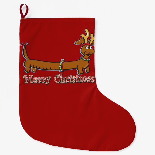 Merry Christmas Dachshund Large Christmas Stocking (Front)
