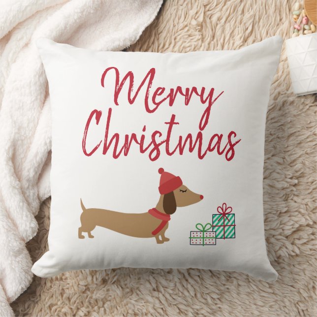 Merry Christmas Dachshund Pillow Wiener Dog (Blanket)