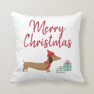 Merry Christmas Dachshund Pillow Wiener Dog
