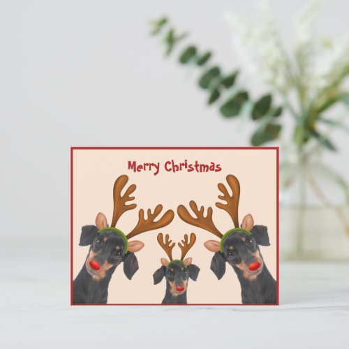 Merry Christmas Dachshund Reindeer Red Doggone Holiday Postcard