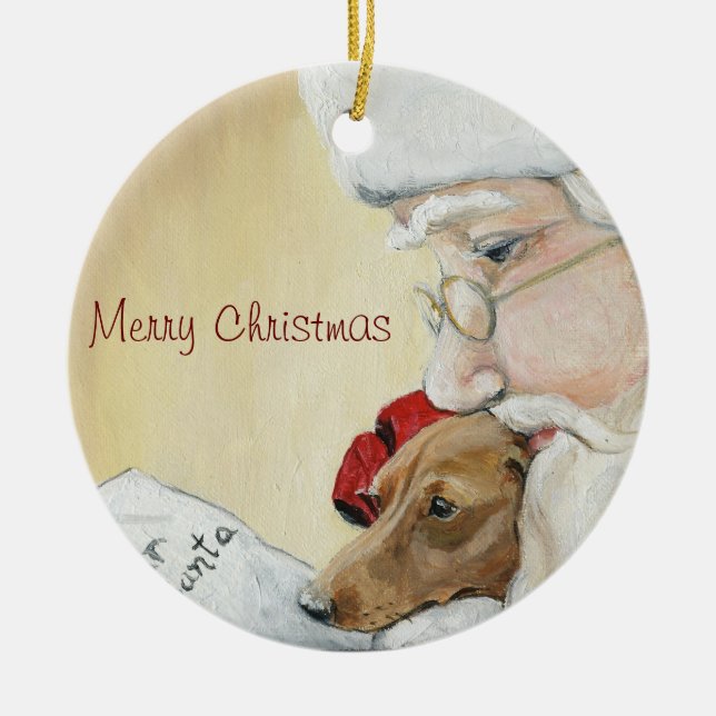 Merry Christmas Dachshund & Santa Art Ornament (Front)