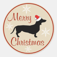 Merry Christmas Dachshund Santa Hat Classic Round Sticker