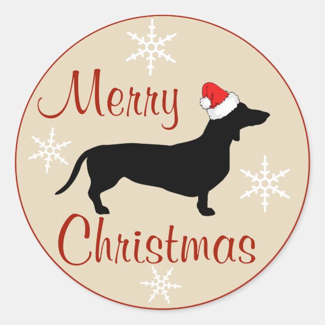 Merry Christmas Dachshund Santa Hat Classic Round Sticker (Front)