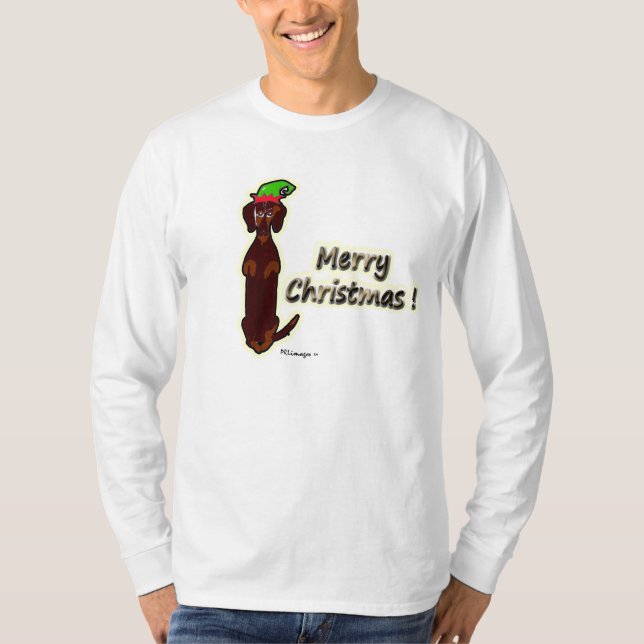 Merry Christmas Dachshund Sidney T-Shirt (Front)