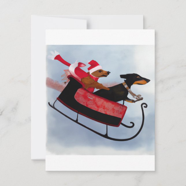 Merry Christmas Dachshund Sleigh Card (Front)