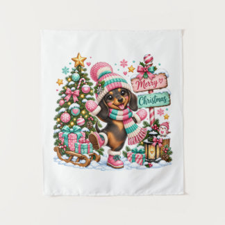 Merry Christmas Dachshund Tapestry