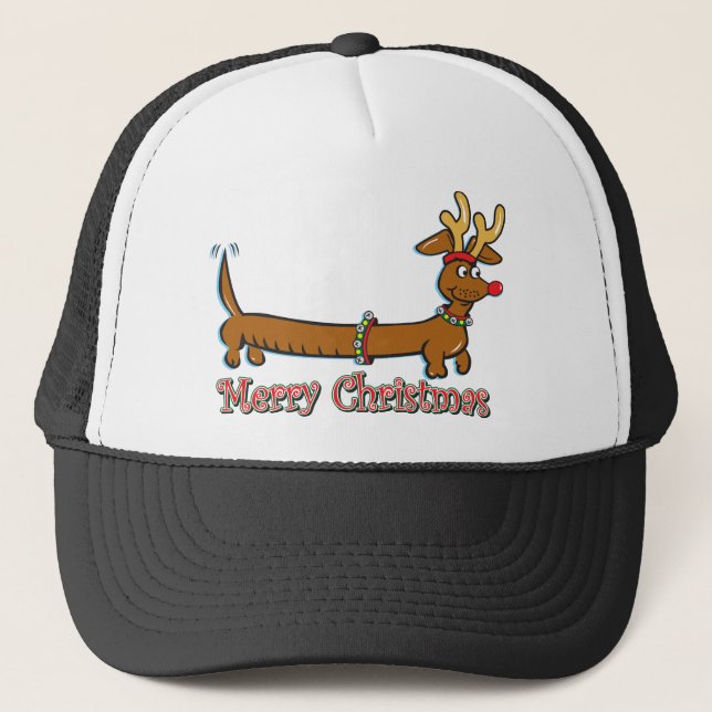 Merry Christmas Dachshund Trucker Hat (Front)