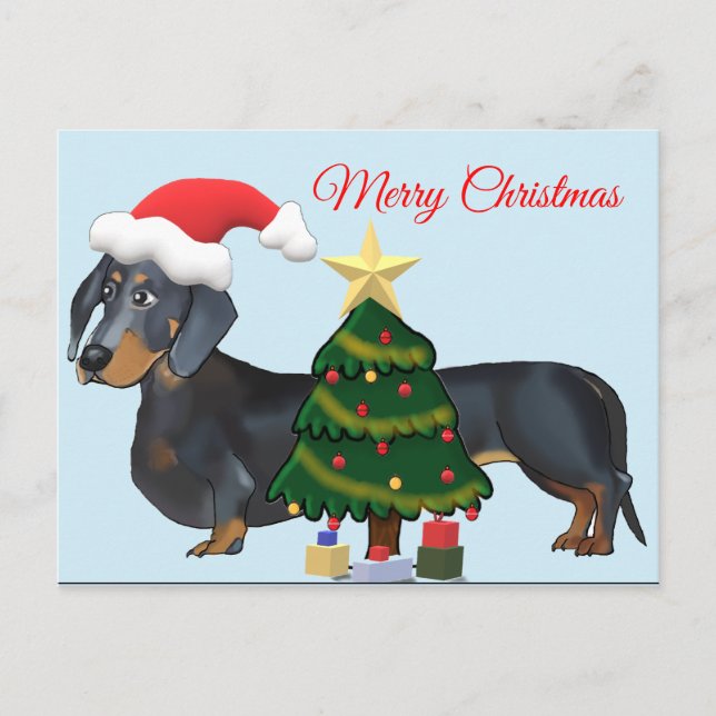 Merry Christmas Dachshund with Tree Card (Front)