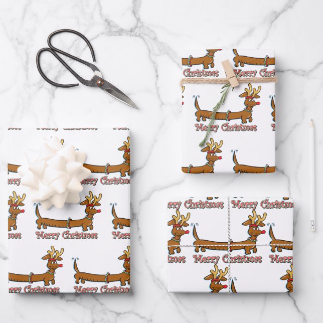 Merry Christmas Dachshund Wrapping Paper Sheets (Front)