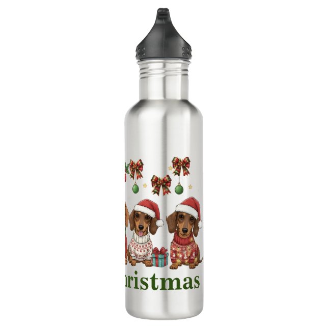 Merry Christmas Dachshunds  Stainless Steel Water Bottle (Right)