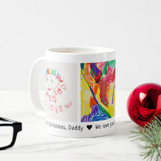 Merry Christmas Dad 3 Photo Custom Kid's Art Coffee Mug