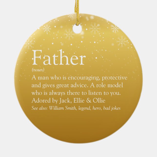 Merry Christmas Dad Daddy Father Definition Gold Ceramic Ornament (Back)