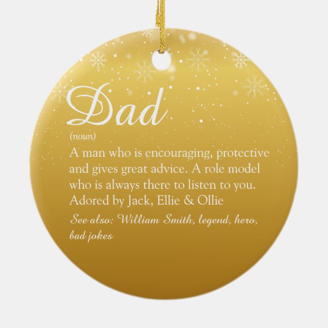 Merry Christmas Dad Daddy Father Definition Gold  Ceramic Ornament (Back)