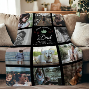 Merry Christmas Dad Modern Family Photo Collage Fleece Blanket