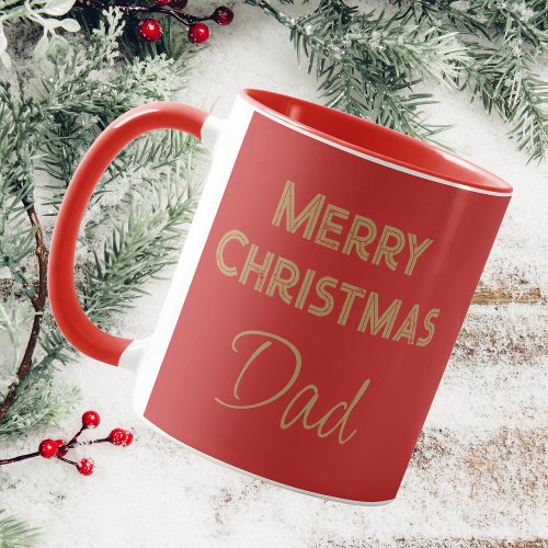 Merry Christmas Dad Red And Gold Script Mug