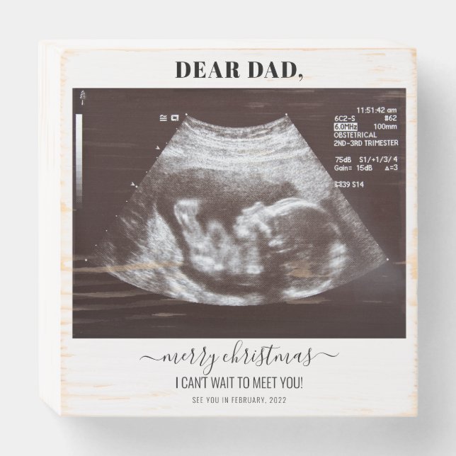 Merry Christmas Dad Ultrasound Photo Pregnancy Wooden Box Sign (Front Horizontal)