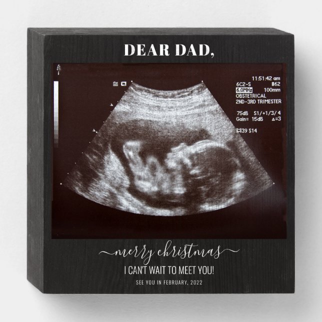 Merry Christmas Dad Ultrasound Photo Pregnancy Wooden Box Sign (Front Horizontal)