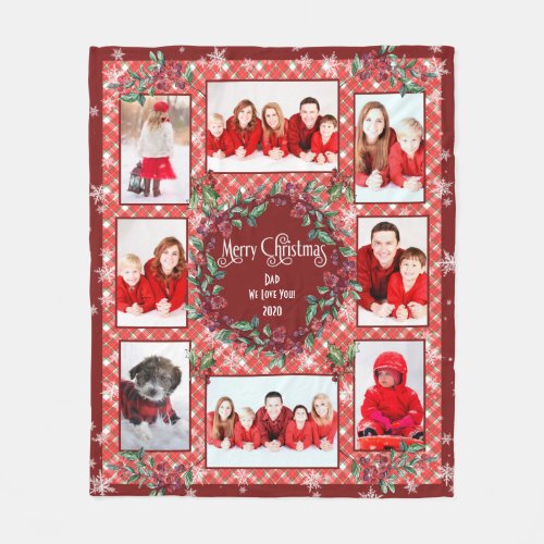 Merry Christmas Dad We Love You Red Green Plaid Fleece Blanket