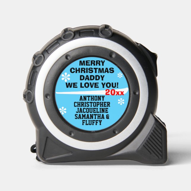Merry Christmas Daddy Blue KIDS NAMES Tape Measure (Front)