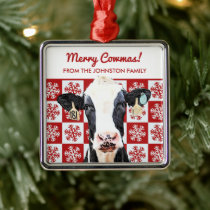 Merry Christmas Dairy Cow Holstein Farm Snowflake Metal Ornament