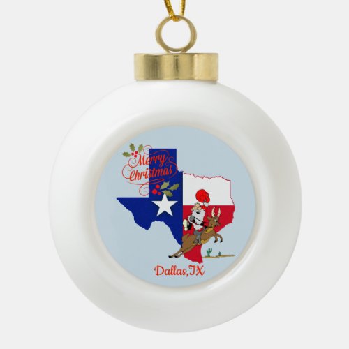 Merry Christmas Dallas Texas Ceramic Ball Christmas Ornament