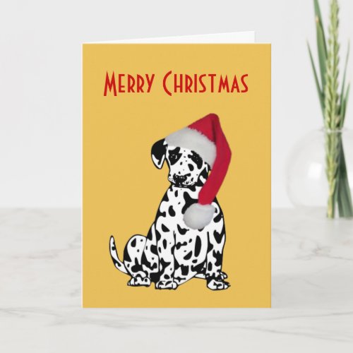 Merry Christmas Dalmatian Dog Gold Holiday Card