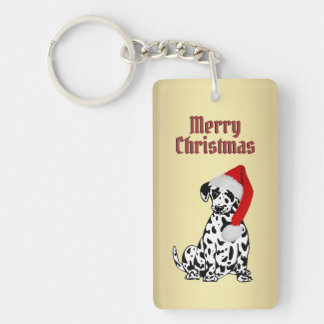 Merry Christmas Dalmatian Dog Gold Keychain
