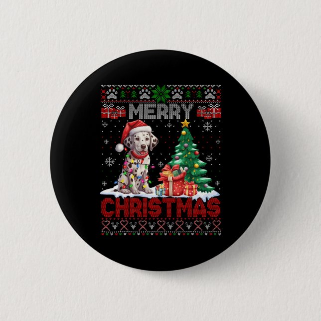 Merry Christmas Dalmatian Dog Lover Family Ugly Xm Button (Front)
