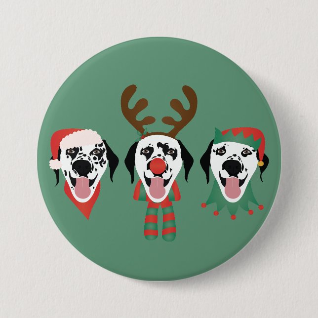 Merry Christmas Dalmatian Dogs Button (Front)