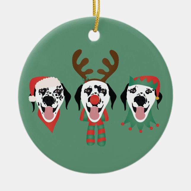 Merry Christmas Dalmatian Dogs Ceramic Ornament (Front)