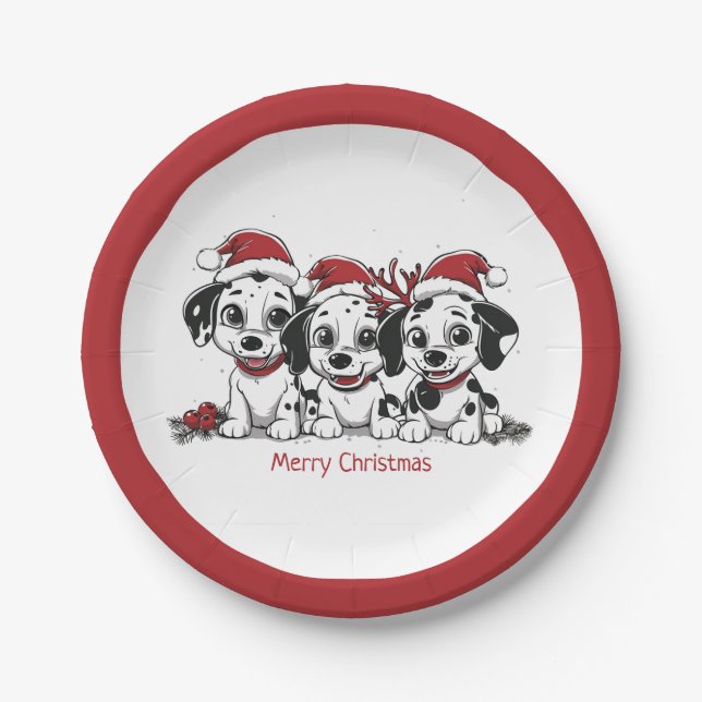Merry Christmas Dalmatian Dogs Paper Plates (Front)