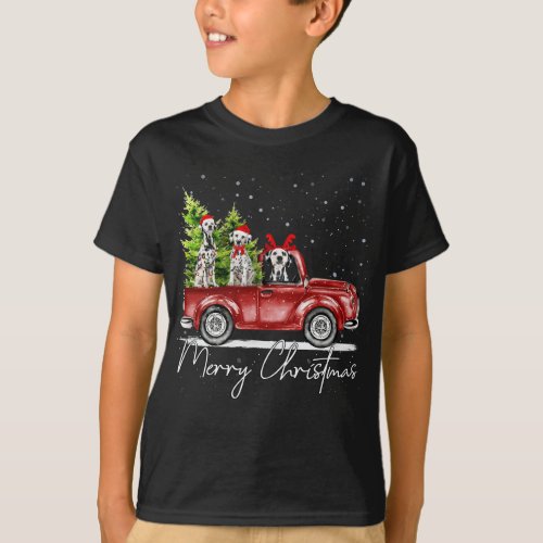 Merry Christmas Dalmatian Santa Truck Xmas Light R T_Shirt