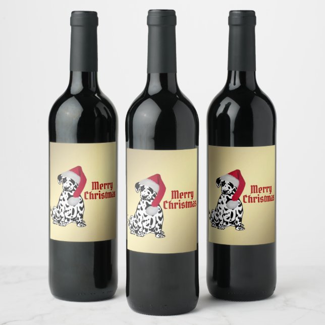 Merry Christmas Dalmatian Wine Label (Bottles)