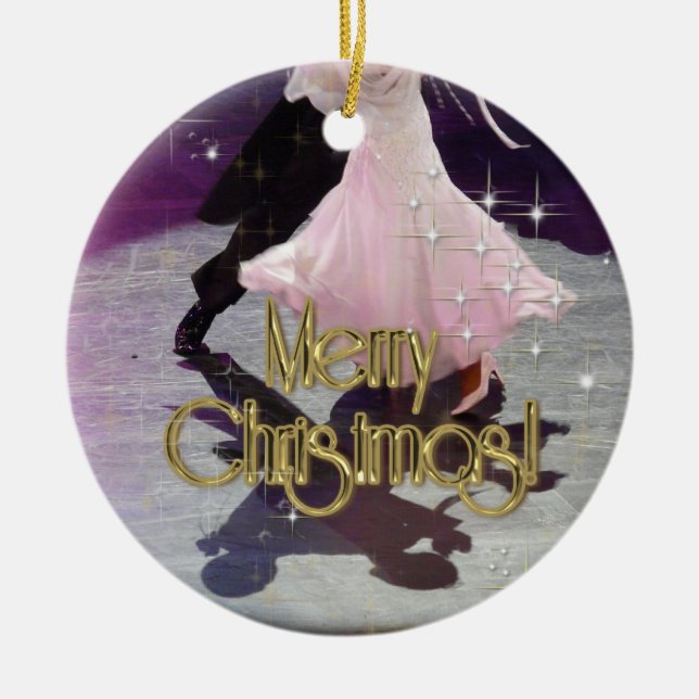 Merry Christmas Dancers Ceramic Ornament (Front)