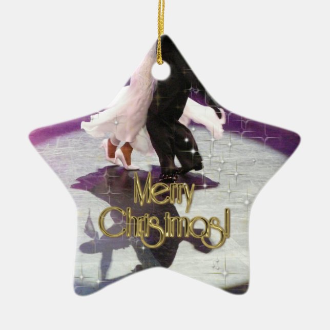 Merry Christmas Dancers Ceramic Ornament (Front)