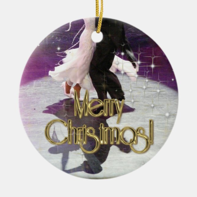 Merry Christmas Dancers Ceramic Ornament (Front)