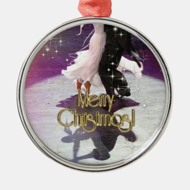 Merry Christmas Dancers Metal Ornament (Front)