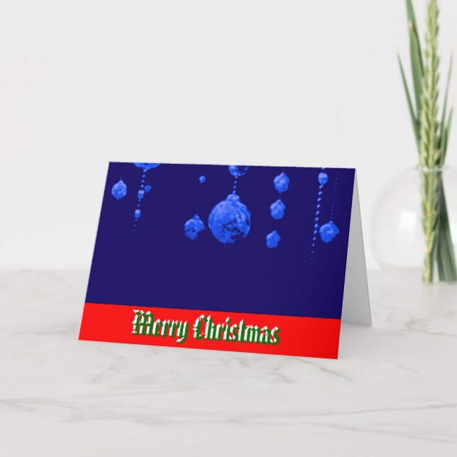 Merry Christmas Dancing Balls Blue  MUSEUM Zazzle Holiday Card (Front)