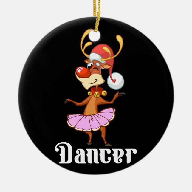 Merry Christmas Dancing Reindeer Cute Deer Dancer  Ceramic Ornament (Front)