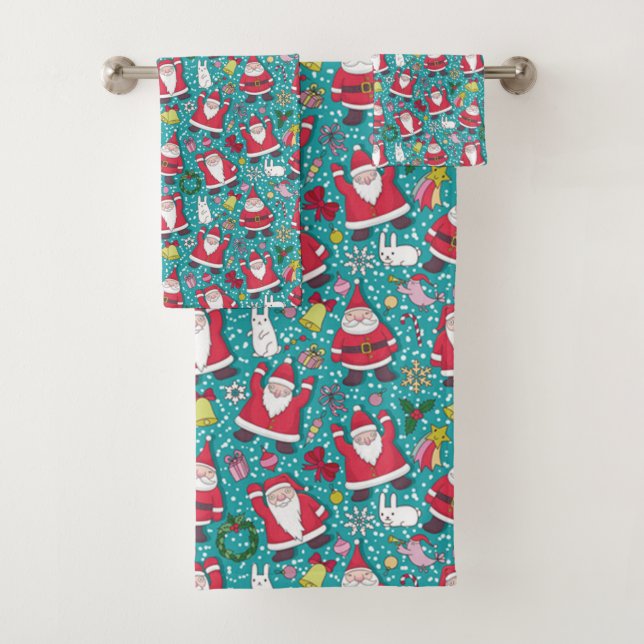 Merry Christmas Dancing Santa Bath Towel Set (Insitu)