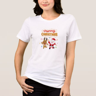 "Merry Christmas Dancing Santa & Reindeer T-shirt Tri-Blend Shirt
