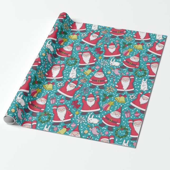 Merry Christmas Dancing Santa Wrapping Paper (Unrolled)