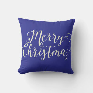 Merry Christmas Dark Blue Beige Christmas Throw Pillow