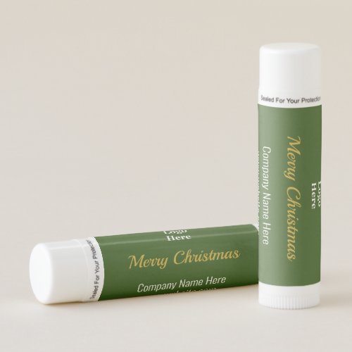 Merry Christmas Dark Green Business Your Logo Here Lip Balm